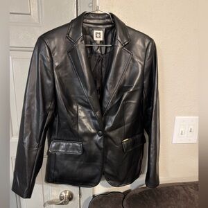 Anne Klein Black Faux Leather Blazer Jacket